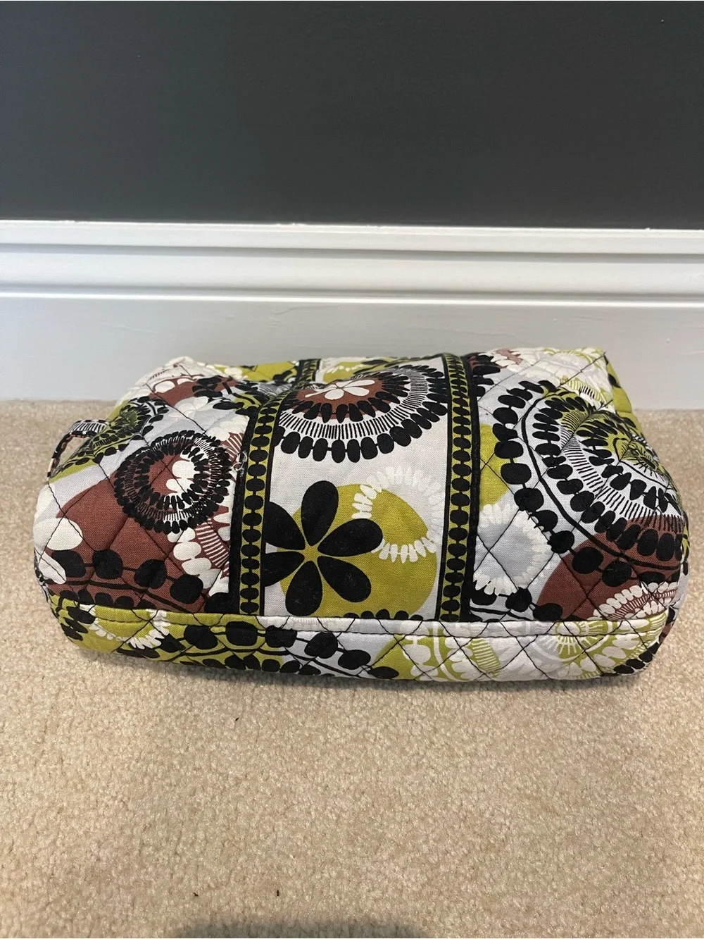 Vera Bradley Quilted Floral Circle Cosmetic Bag - Olive, Brown & Black